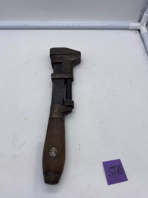 Vintage L. COES Adjustable Monkey Pipe Wrench Steel Wood Handle
