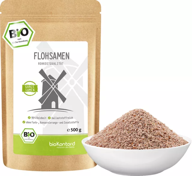 BIO Flohsamen ganz 500g - 99% Reinheit- Indische Flohsamen - bioKontor