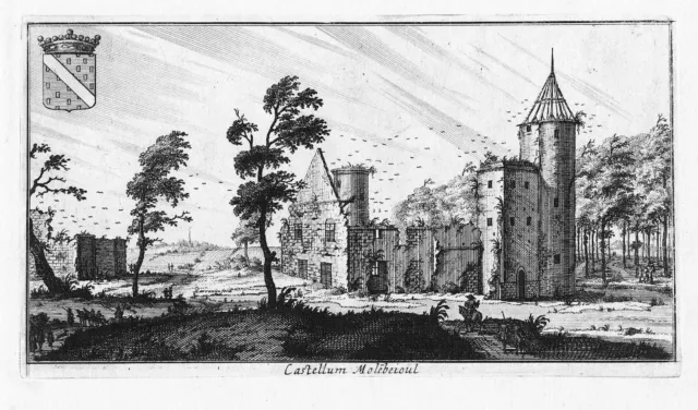 1690 - Kasteel Molebeioul Geldenaken Brabant Gravure sur Cuivre Engraving