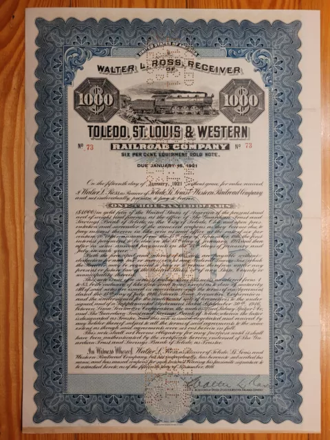 RR: Toledo, St. Louis & Western RRCo, 1916, 1000 $ GOLDBOND #73*