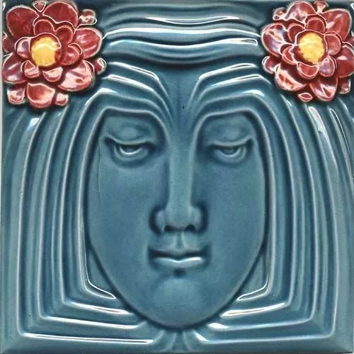 Art Nouveau Vintage Ceramic Tile Azulejo European Trivet Majolica Reproduction