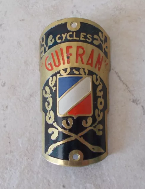 Ancienne plaque vélo Cycles GUIFRAN France bicyclette bicycle headbadge metal