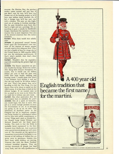 1969 Beefeater Dry Gin Vintage Print Ad London Distilled 400 Year Tradition