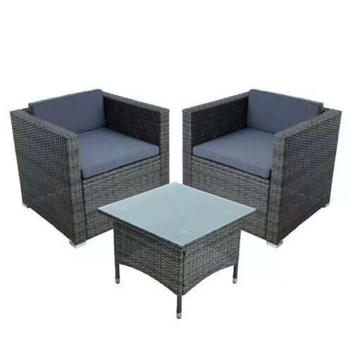 Rotin Salon Set Ensemble de Sièges Fauteuil Lounge Chaise Jardin Table Anthracit