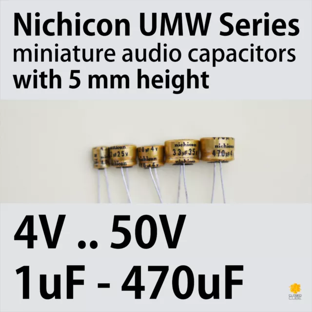 Nichicon UMW MW 4-50V 1uF-470uF Miniature 5mm height Audio Capacitors