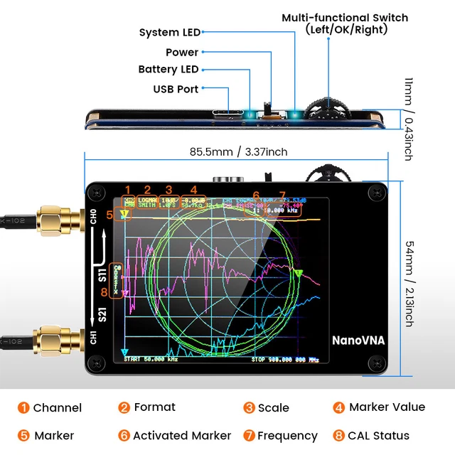 NANOVNA 50KHZ-900MHZ VECTOR Network Analyzer VHF VNA UHF HF UV Antenna ...