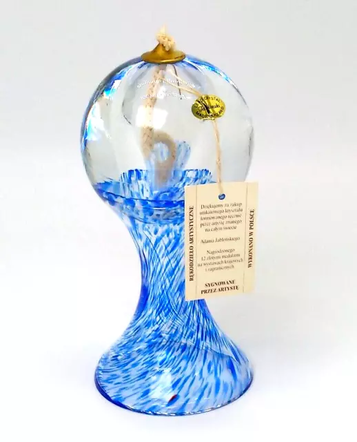 A. Jablonski Mouth Blown Crystal Oil Lamp Handcrafted in Poland 7" Tall