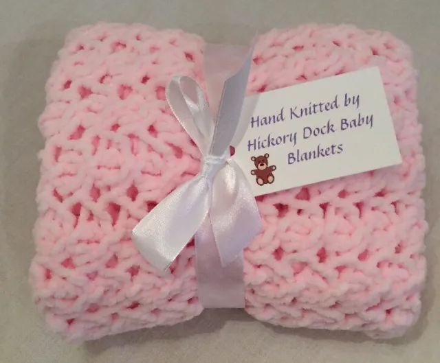 Hand Knitted Pink Supersoft Chenille Baby/Toddler Blanket