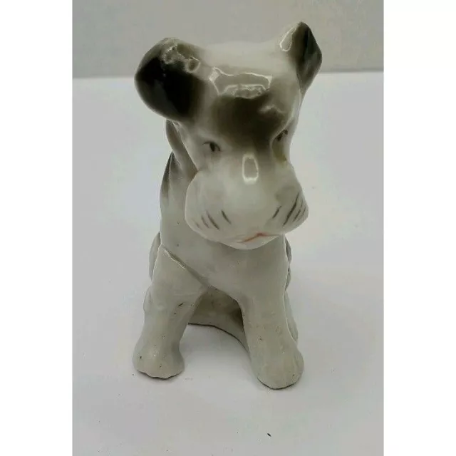 Vintage Porcelain Sitting Wire Fox Terrier Dog Figurine 2.25" Tall