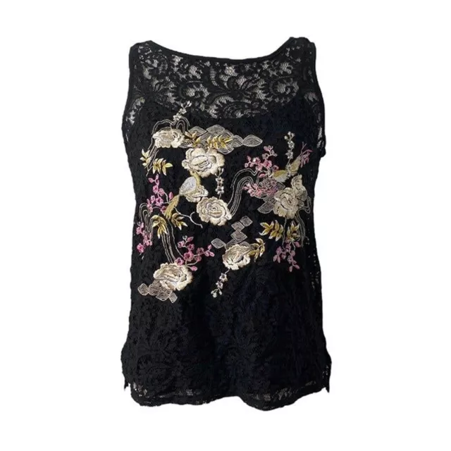 Jennifer Lopez Woman’s Tank Top Black Embroidered Lace Dual Layer Size Small