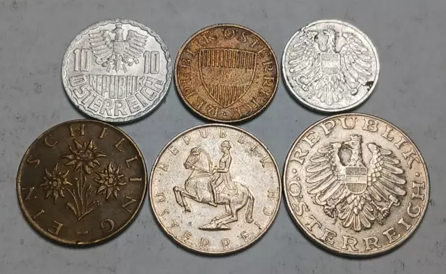 Austria Type Set - 2 Groschen to 10 Schilling - 1954-1975 6x Coins