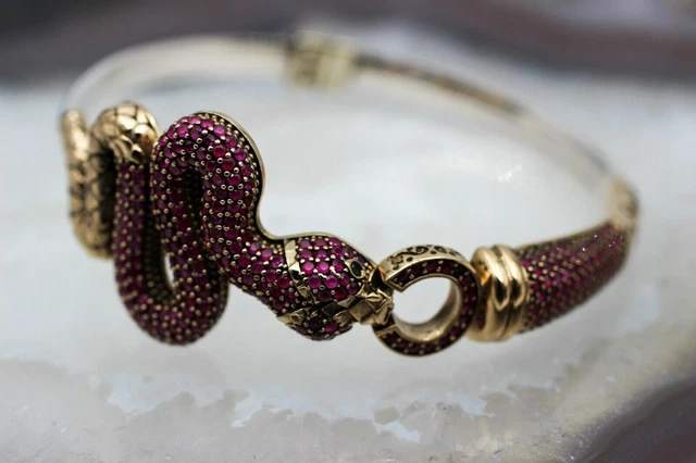 Ruby Bracelet pour femme Serpent fait main pour femme en argent sterling...