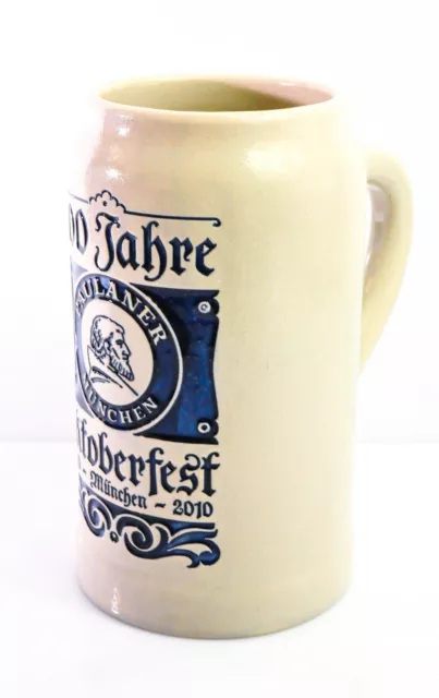 Paulaner Weissbier, Tonkrug, Maßkrug 1l, Emaliertes Logo "200 Jahre Editionskrug