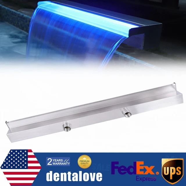 35.4" Pool Fountain Spillway Pool Waterfall w/ LED Strip Light Stainless Steel