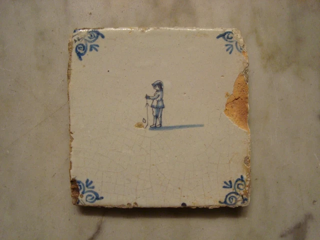 17th century delft handpainted dutch  tile,around 1660 , golf, sport  kolf