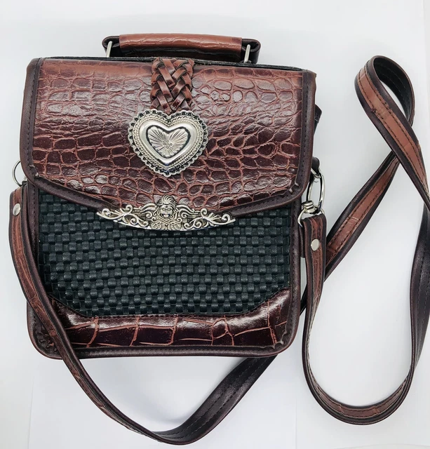 Cross Body Bag Organizer Travel BLACK WITH Brown Trim Heart UK PAT2063343 TMO
