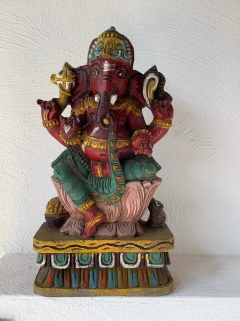 Antikes Holzrelief Ganesha Indien Hindu Gottheit Aufwendig Geschnitzt Himalaya