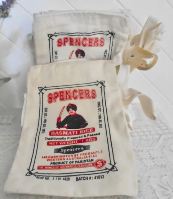 11 Jute Spencers Basmati Rice Bags 1KG From Fremantle Zip Tops. Crafts BARGAIN!