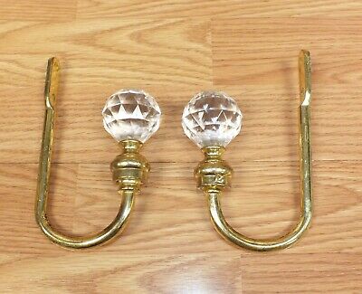 (2) French Spear Curtain Window Back Holders Gold Toned w/ Crystal Ball End!
