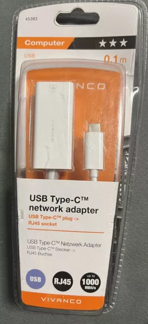 VIVANCO USB Type C™ Netzwerk Adapter, 0,1m