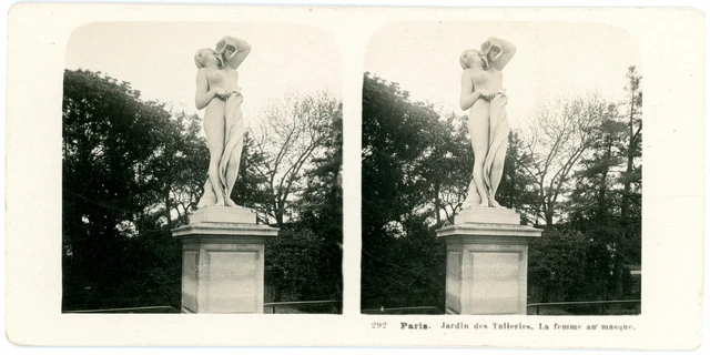 Stereo, France, Paris, Tuileries Garden, Women in the Mask Vintage Stereo c