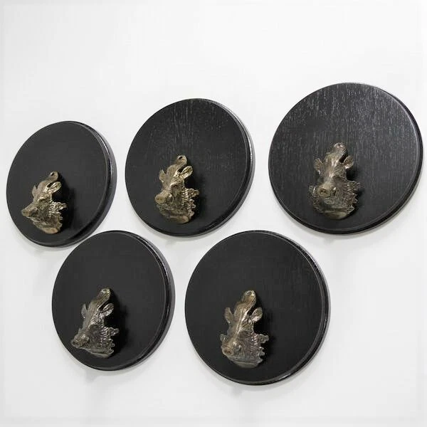 3 Pieza Placa de Jabalí Gewaffbrett Oscuro AF19cm Con 3 X Cabeza Ornamento