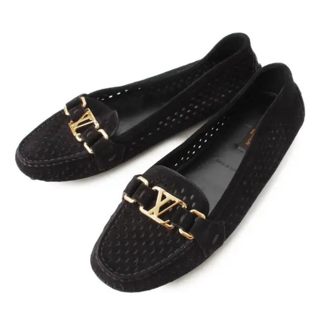 LOUIS VUITTON women's black fabric/suede LV logo sneakers | Size US 8.5  (10.1in)