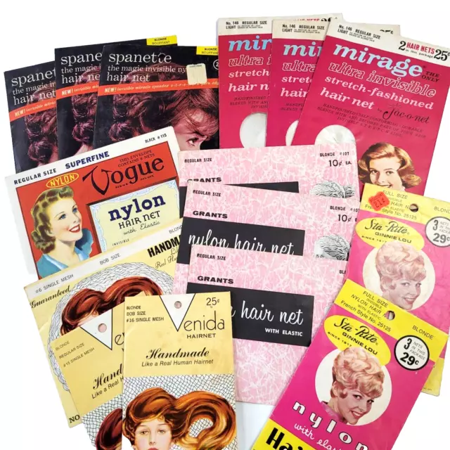 Lot (15) Vintage 1940s-1950s Hair Nets Vogue Spanette Mirage Sta-Rite Nylon