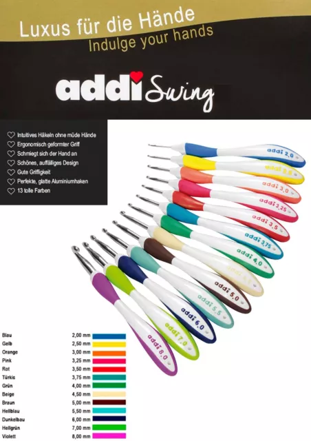 "addi Swing" Häkelnadel 16 cm mit ergonomisch geformtem Griff