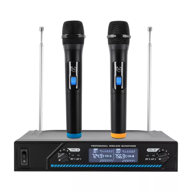 Funkmikrofon Wireless Microphone Mikrofon Set 2 Kanal UHF Hand Mikrofon LED 3