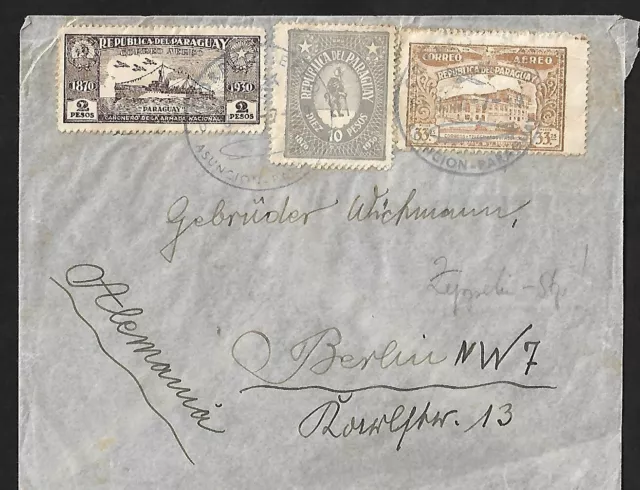 Graf Zeppelin Paraguay To Germany Air Mail Multifranked Cover 1937