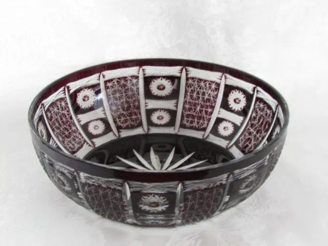 Cut to Clear Deep Red Crystal Serving Centerpiece Fruit Bowl