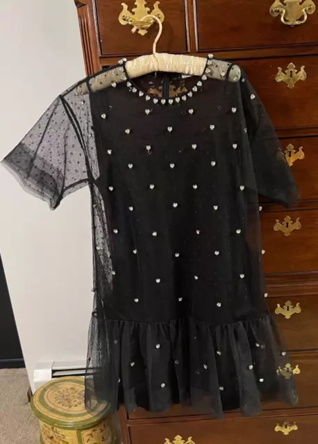 REDVALENTINO Heart Crystals and tulle black short dress size 44 3