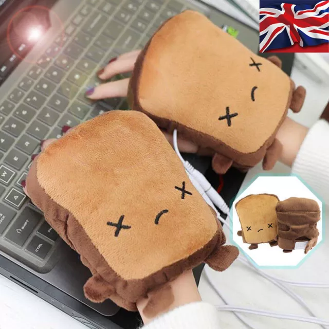 1 Pair Cute Toast USB Hand Warmers Heating Gloves Half Wearable Fingerless AU