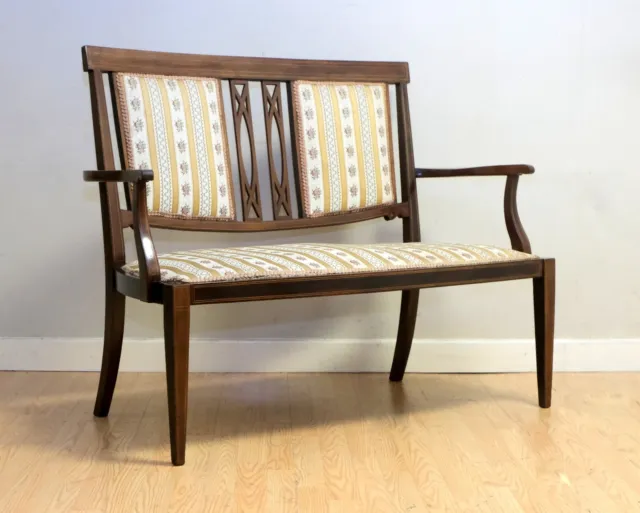 Lovely Edwardian Mahogany Two Seater Salon Settee On Square Tapered Legs