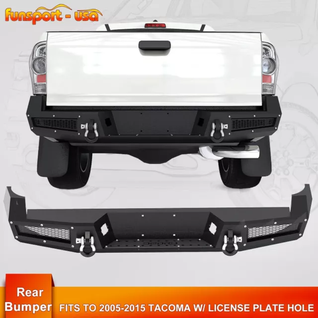 Powder-Coated Steel Rear Step Bumper for 2005-2015 Toyota Tacoma w/ License Hole