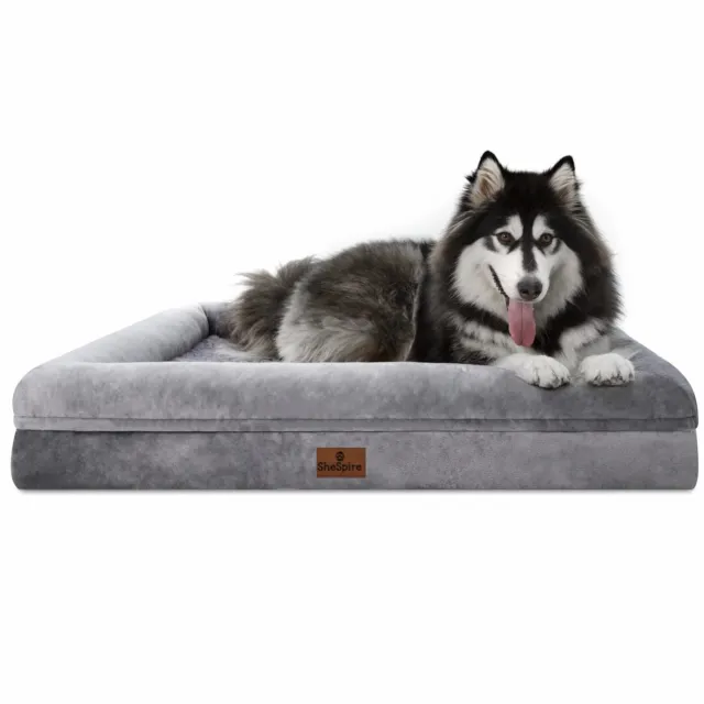 Gray Orthopedic Memory Foam XX-Large Dog Bed 4-Side Around Bolster Soft Pet Sofa