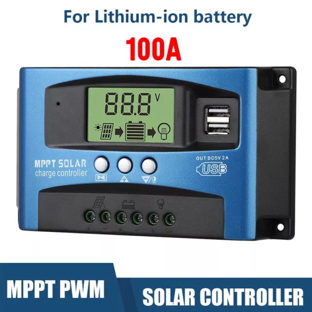 100A LCD MPPT Solar Panel Battery Regulator Charge Controller Dual USB 12V , 24V
