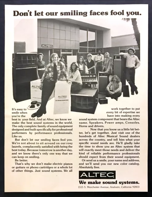 1973 Altec Sound Systems Anaheim, CA Employees Smiling photo vintage print ad