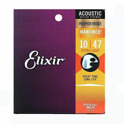 Elixir 16052 16027 16002 Acoustic Guitar Strings Nanoweb Bronze Light Saiten