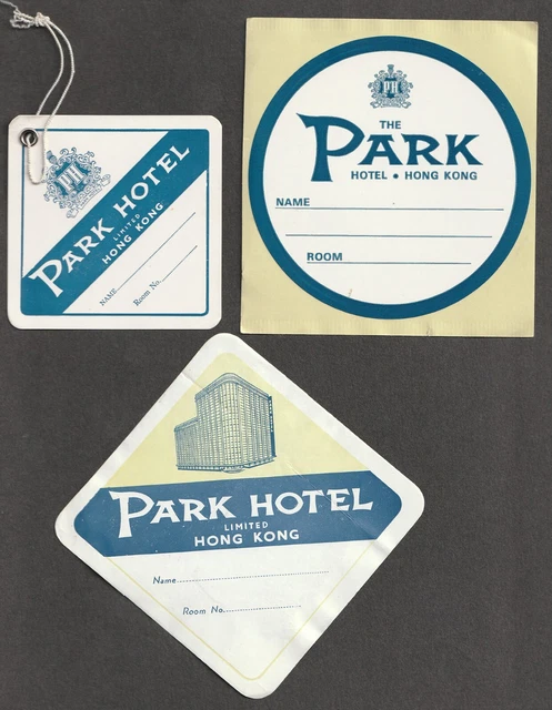 Park Hotel HONG KONG – 2 vintage luggage labels + tag