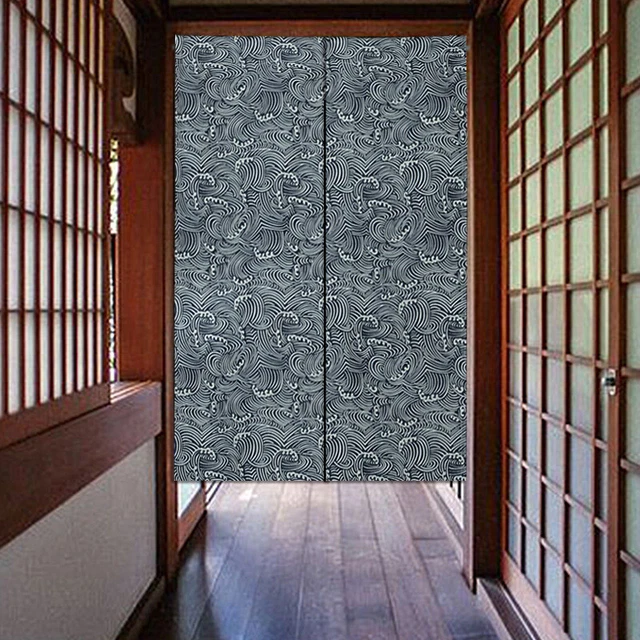 LIGICKY Tenda giapponese Noren per porta, in cotone e lino, con stampa lunga, per decorazione domestica, 85 x 150 cm, blu (crisantemo