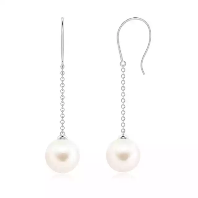 Angara Natural 8mm Freshwater Pearl Dangle Earrings in 14K White Gold for Women