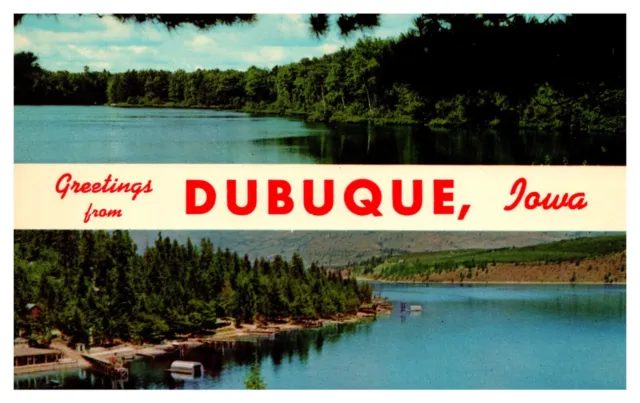 Dubuque IA Iowa Greetings From River Multi-View Chrome Banner Postcard