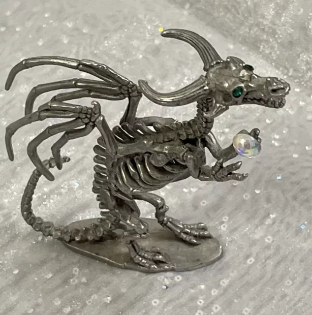 Skeletal Pewter Winged Dragon Green Jewel Eyes Julie Guthrie RF1263 1989 Release