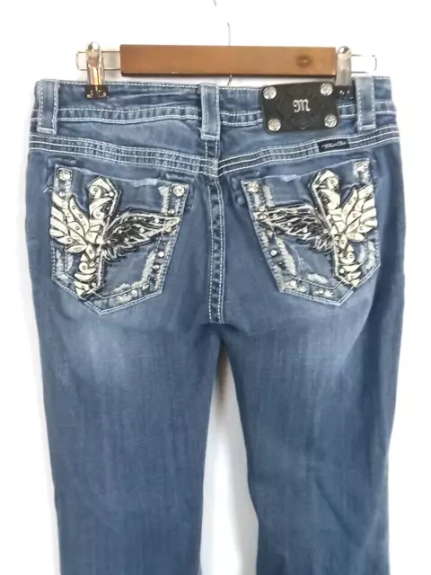 Miss Me Boot Jeans Women's Blue Size 28 Cross Angel Wing Low Rise