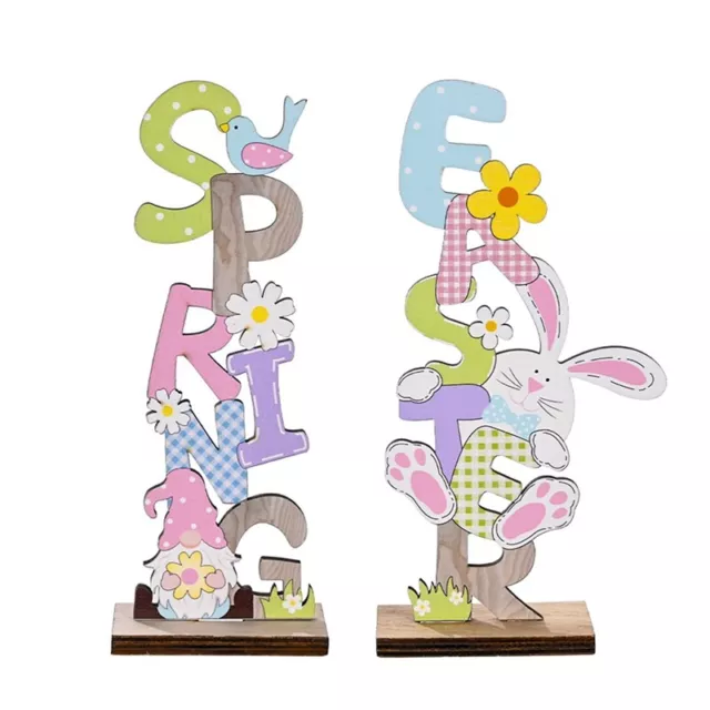 2Pcs Hello Spring Easter Letter Wooden Ornaments Home Party Festival7889
