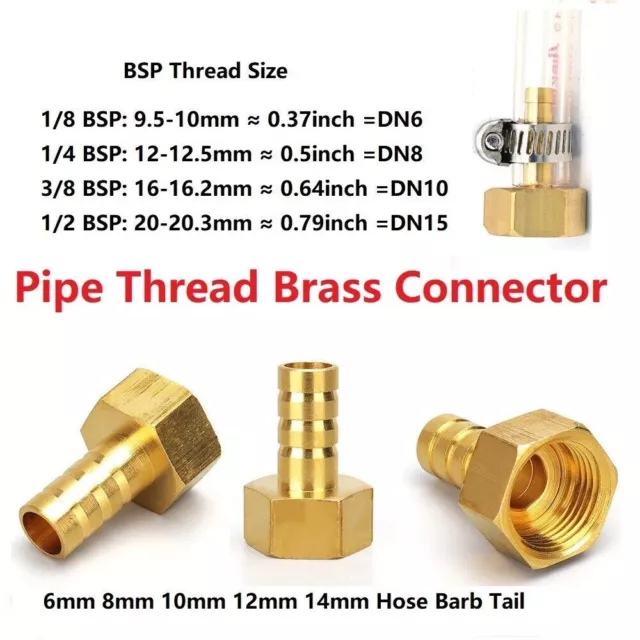 6mm-12mm BSP Female Taper Thread Brass Connector Water /Fuel Hose Tail Fitting