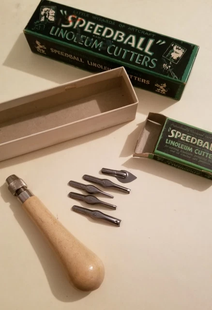 Pluma de caza Speedball Linóleo Cutters Co. de colección sin usar en caja 5 hojas