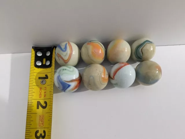 Lot of 8 Vintage Cream White Swirl Marbles Shooters Interesting